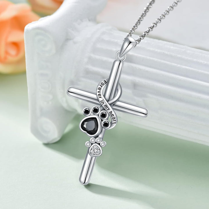 Collier en argent sterling – Pendentif empreinte de patte / Croix