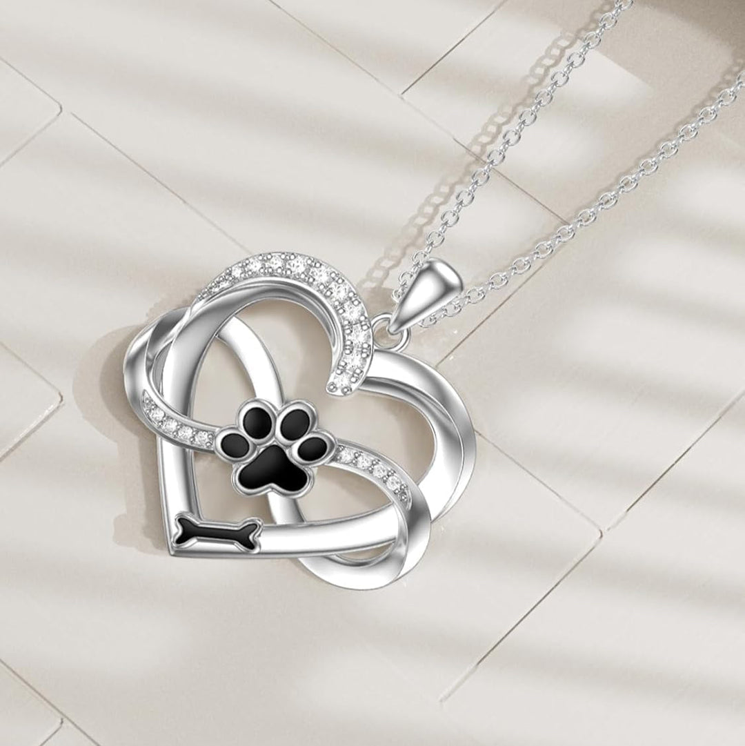 Collier Infinity avec Cœur et Patte en Argent – Bijoux Symboliques pour Animaux de Compagnie