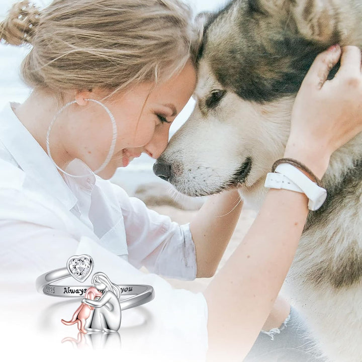 Anneau pour chien en argent sterling et zircons blancs – anneau réglable