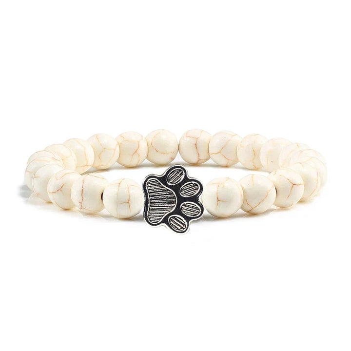Bracelet en pierre naturelle avec pendentif patte – Bracelet élastique à perles pour homme et femme