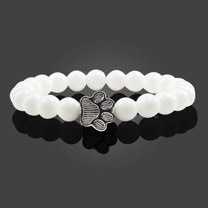 Bracelet en pierre naturelle avec pendentif patte – Bracelet élastique à perles pour homme et femme