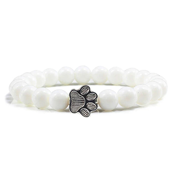 Bracelet en pierre naturelle avec pendentif patte – Bracelet élastique à perles pour homme et femme