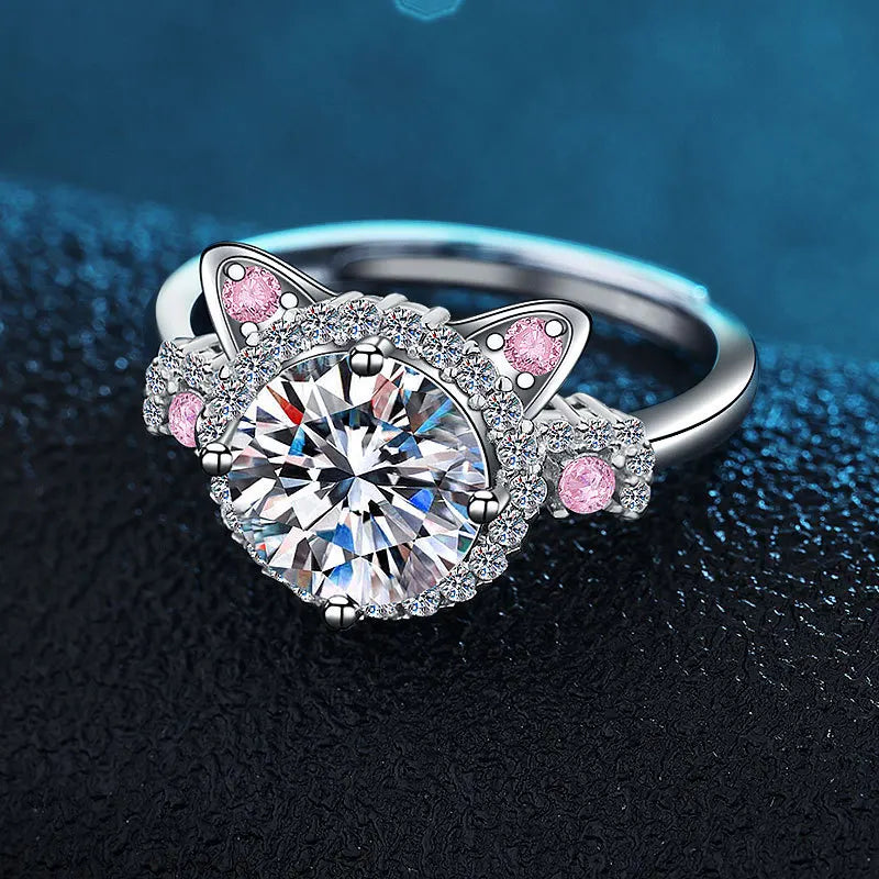 Bague réglable pour chat avec zircons – Bague mignonne pour femme