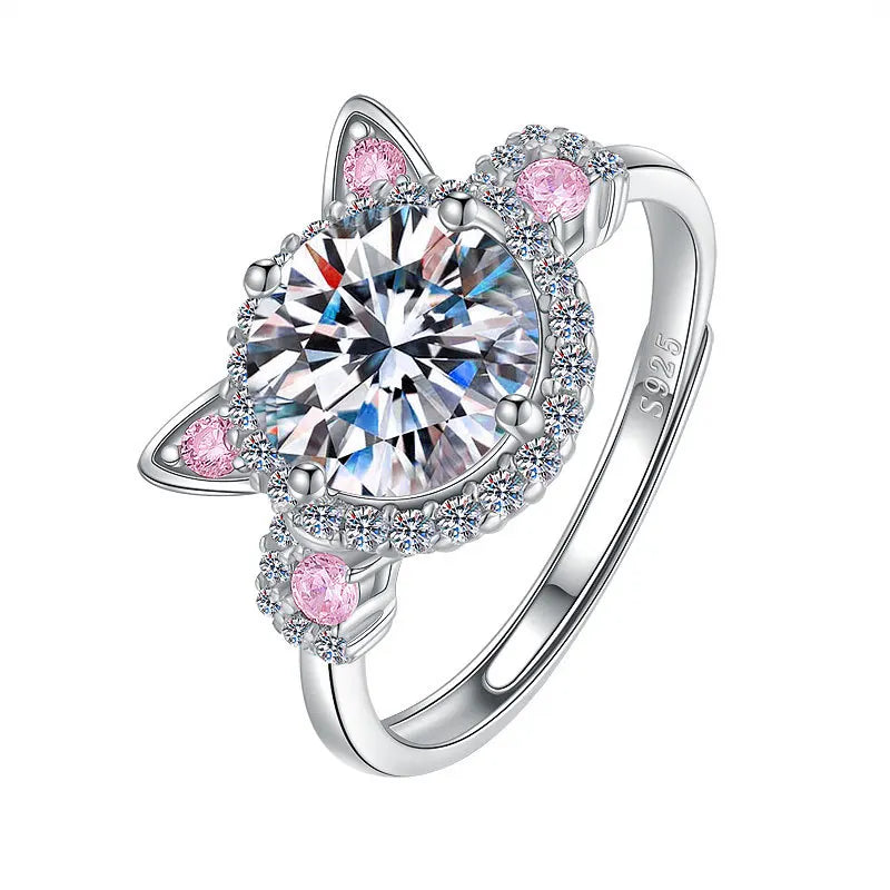 Bague réglable pour chat avec zircons – Bague mignonne pour femme