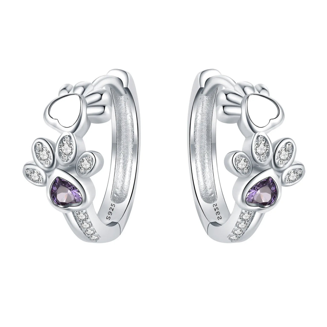 Boucles d'oreilles en anneau avec pattes en argent sterling – Bijoux avec zircons et cœur en pierre pour femme