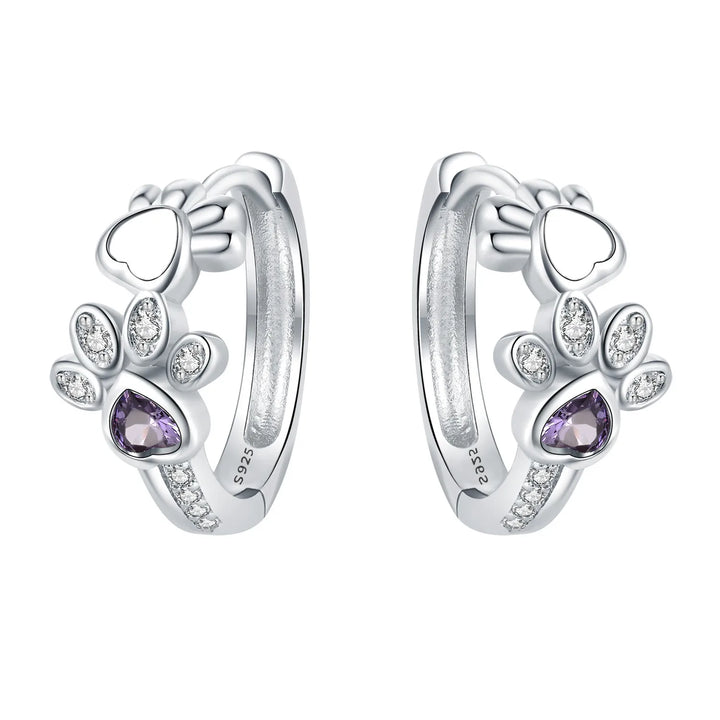 Boucles d'oreilles en anneau avec pattes en argent sterling – Bijoux avec zircons et cœur en pierre pour femme