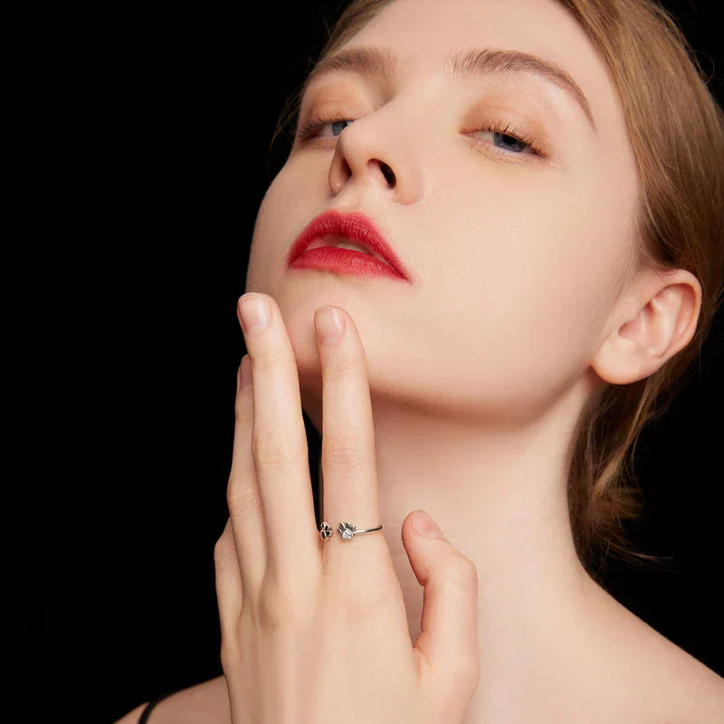 Bague avec patte en argent sterling – Bague ajustable avec zirconia et émail