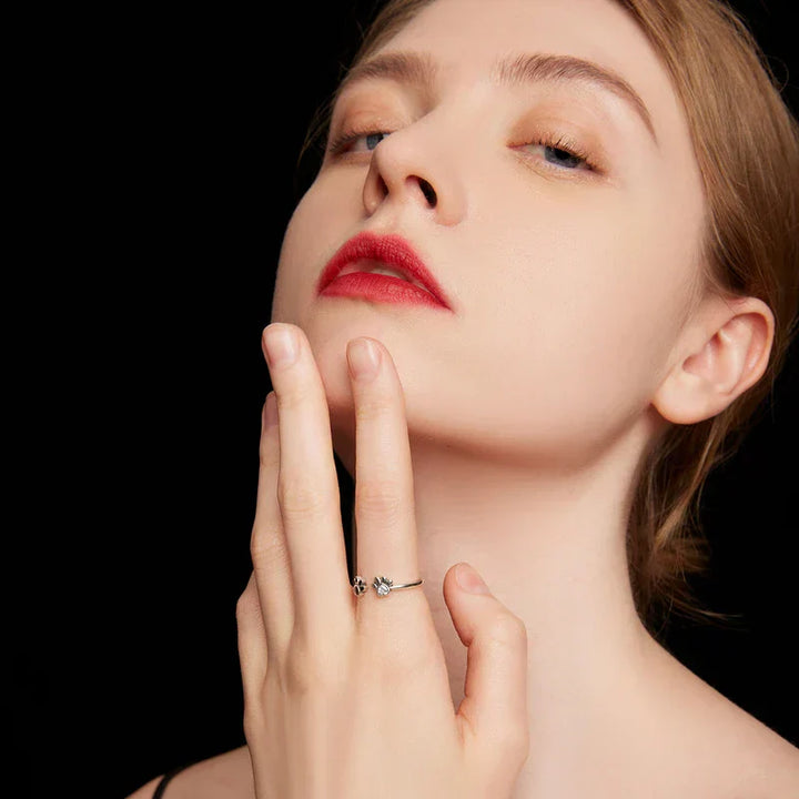 Bague avec patte en argent sterling – Bague ajustable avec zirconia et émail