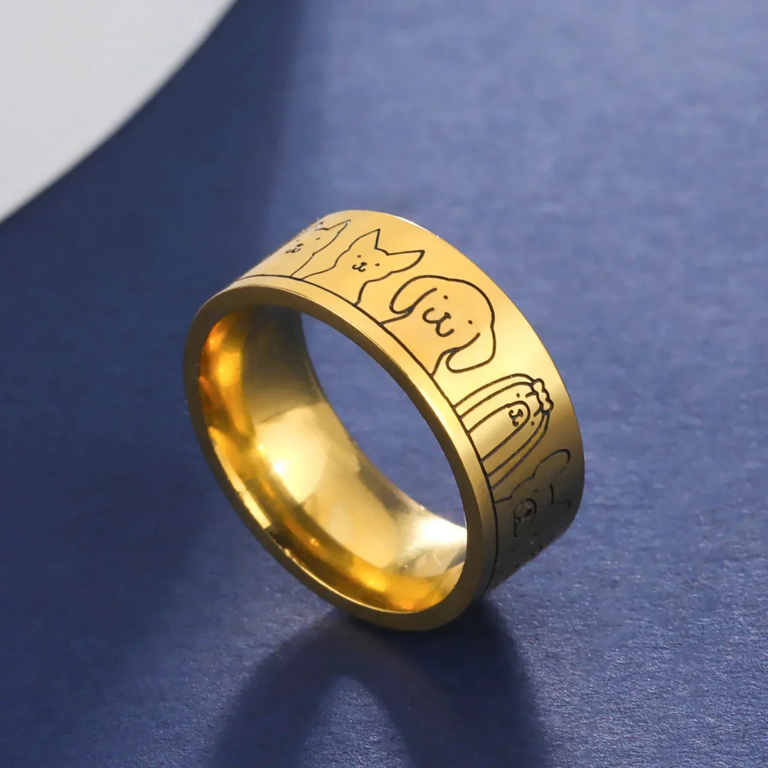 Bague en acier extra large avec motifs de chiens – design gravé pour femmes
