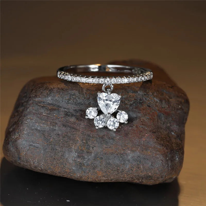 Bague Patte et Cœur – Finition Or et Argent