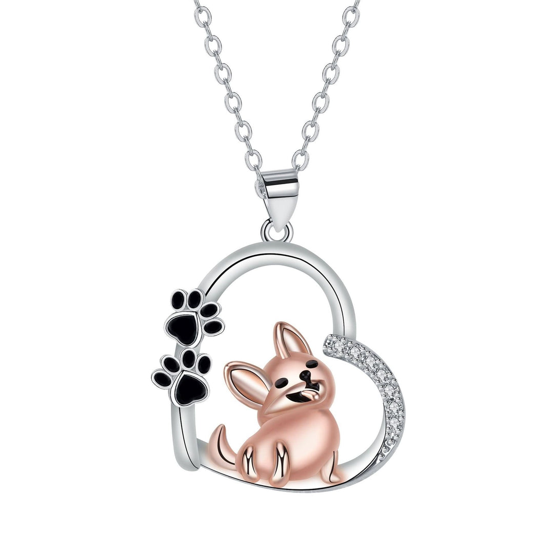 Collier avec cœur et chien en or rose