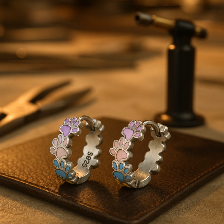 Boucles d'oreilles en forme de cercle Pattes colorées en argent sterling