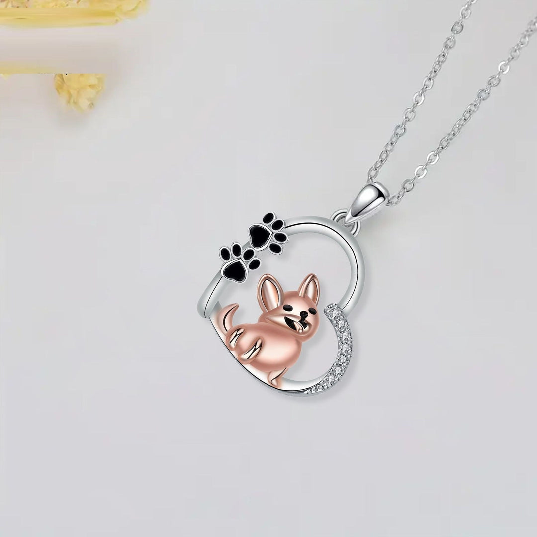 Collier avec cœur et chien en or rose