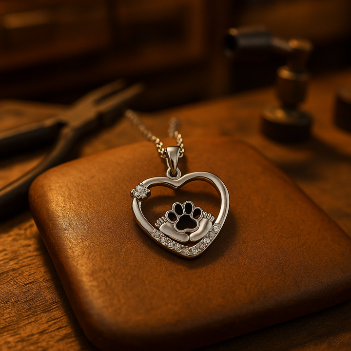 Collier en saphir et saphir avec pattes de chien—Compagnons fidèles