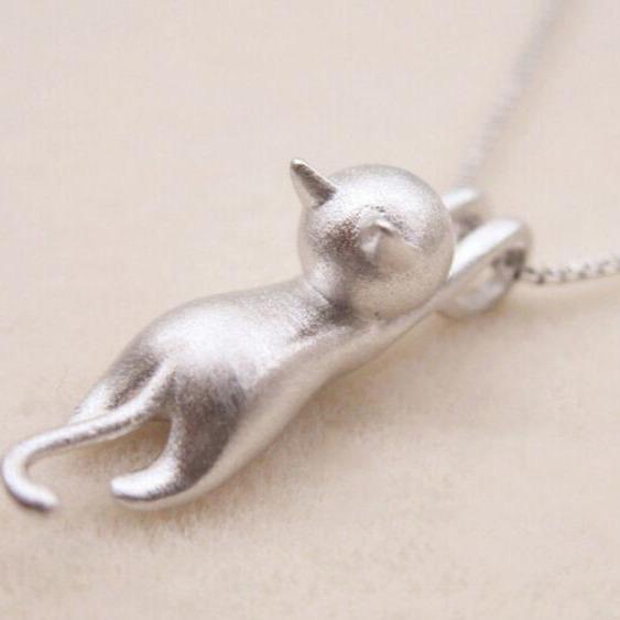 Collier avec Chat Joueur en Argent Sterling