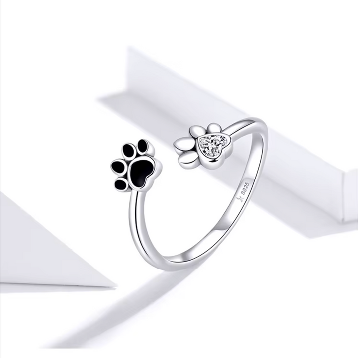 Bague avec patte en argent sterling – Bague ajustable avec zirconia et émail