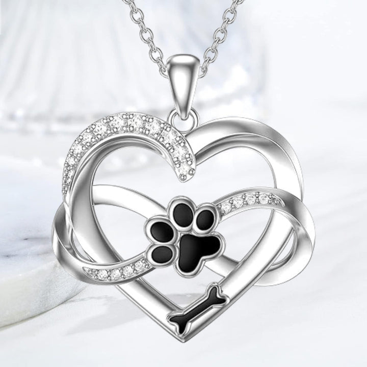 Collier Infinity avec Cœur et Patte en Argent – Bijoux Symboliques pour Animaux de Compagnie